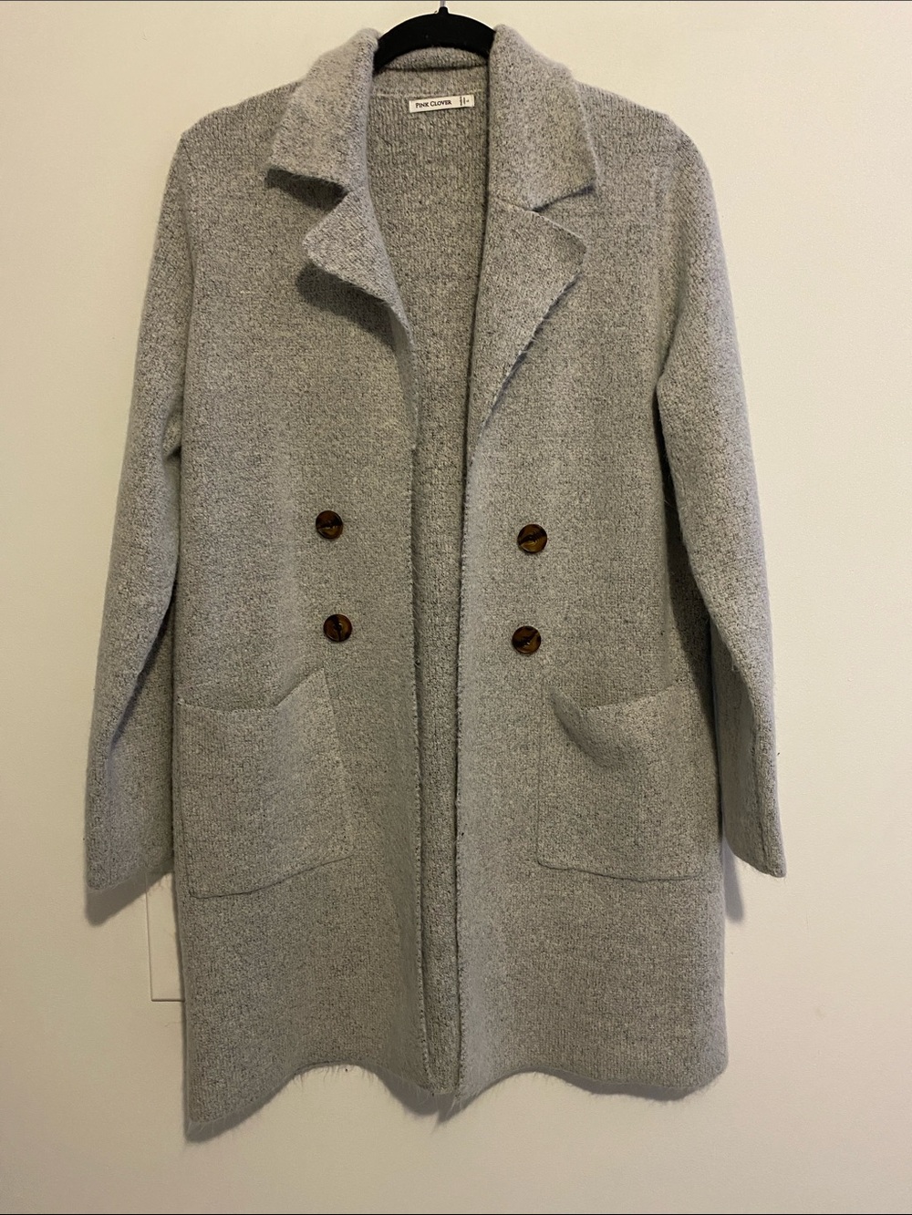 Pink Clover Light Gray Bouclé Double-Breasted cardigan